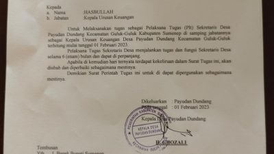 Mengejutkan, Ketua AKD Kabupaten Sumenep Posting Surat Perintah Tugas Plt Sekdes Payudan Dundang, Siapa Menjabat?