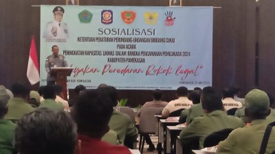 Ambil Tema Budayakan Rokok Legal, Satpol PP dan Damkar Pamekasan Gelar Sosialisasi di Acara Linmas