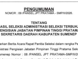 8 Orang Lolos Seleksi Administrasi Jabatan Sekretaris Daerah Sumenep, 3 Lainnya Kandas 