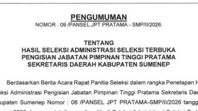 8 Orang Lolos Seleksi Administrasi Jabatan Sekretaris Daerah Sumenep, 3 Lainnya Kandas 